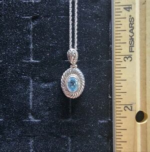 Vintage Sterling Silver/Aquamarine Filigree Pendant & Chain Necklace Tested+